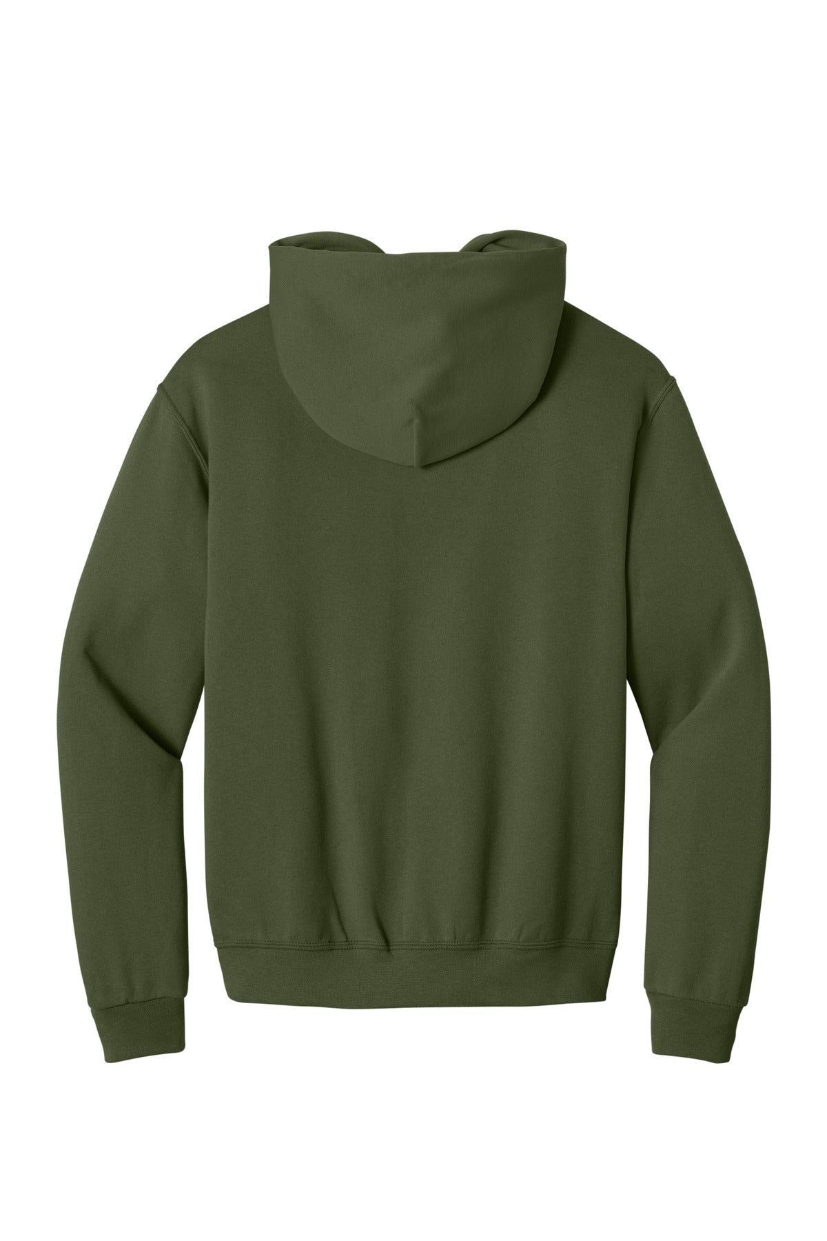 Rear View of Military Green Jerzees NuBlend Pullover Hooded Sweatshirt. 996M