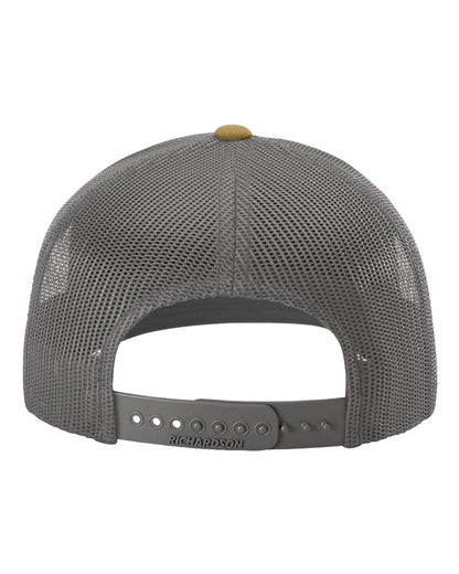 Rear View of Mink Beige/ Charcoal/ Amber Gold Snapback Trucker Cap - 112