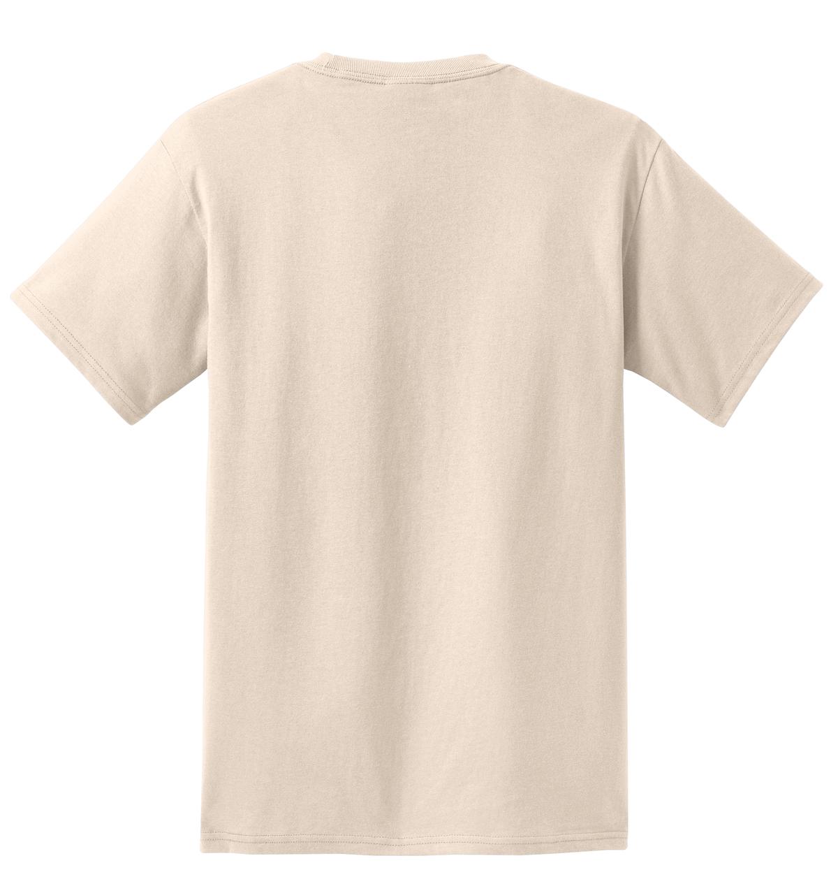 Rear View of Natural Port & Co Essential Pocket Tee. PC61P