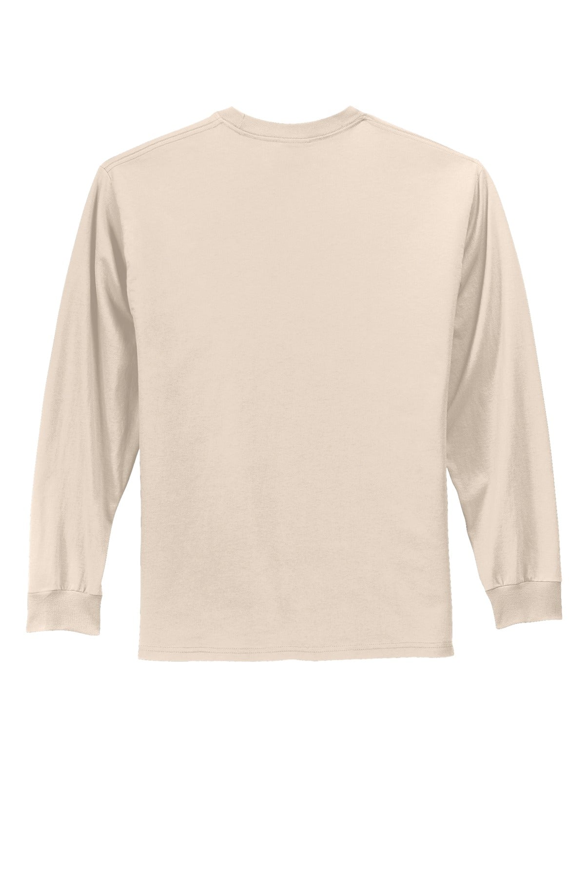 Rear View of Natural Port & Co Long Sleeve Essential Tee. PC61LS