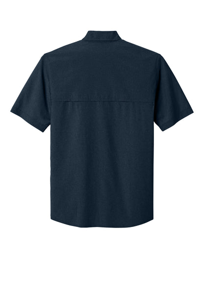Rear View of Navy Carhartt Force Sun Defender Short Sleeve Shirt CT107107