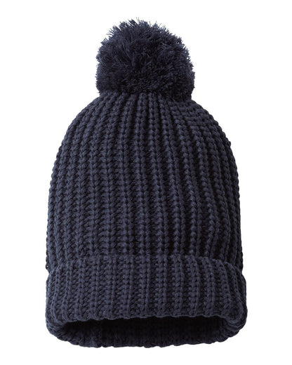 Rear View of Navy Chunky Cable Beanie - 143R