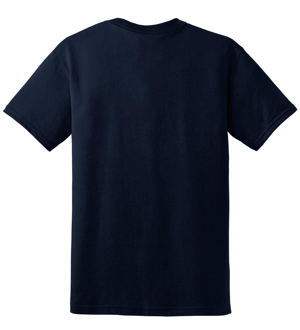 Rear View of Navy Gildan DryBlend 50 Cotton/50 Poly T-Shirt. 8000
