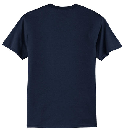 Rear View of Navy Port & Co Core Blend Tee. PC55