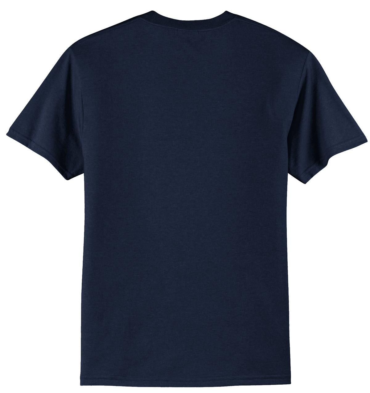 Rear View of Navy Port & Co Core Blend Tee. PC55