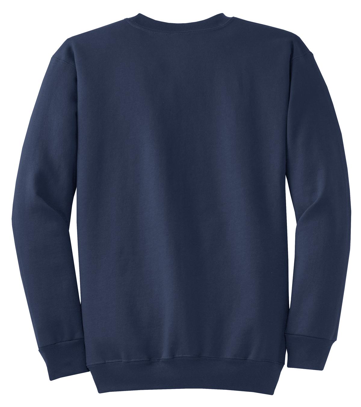 Rear View of Navy Port & Co Core Fleece Crewneck Sweatshirt. PC78
