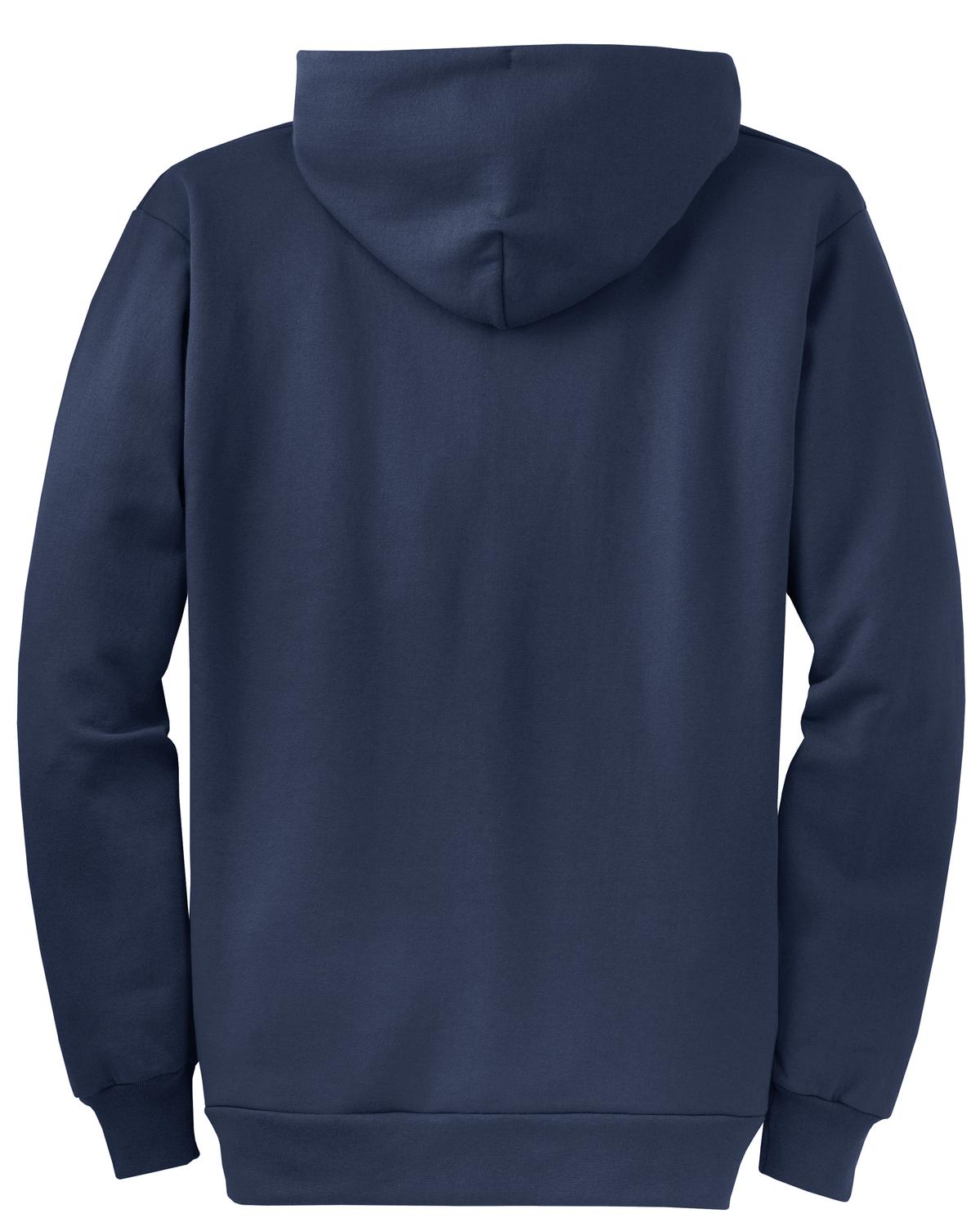 Rear View of Navy Port & Co Core Fleece Full-Zip Hooded Sweatshirt. PC78ZH