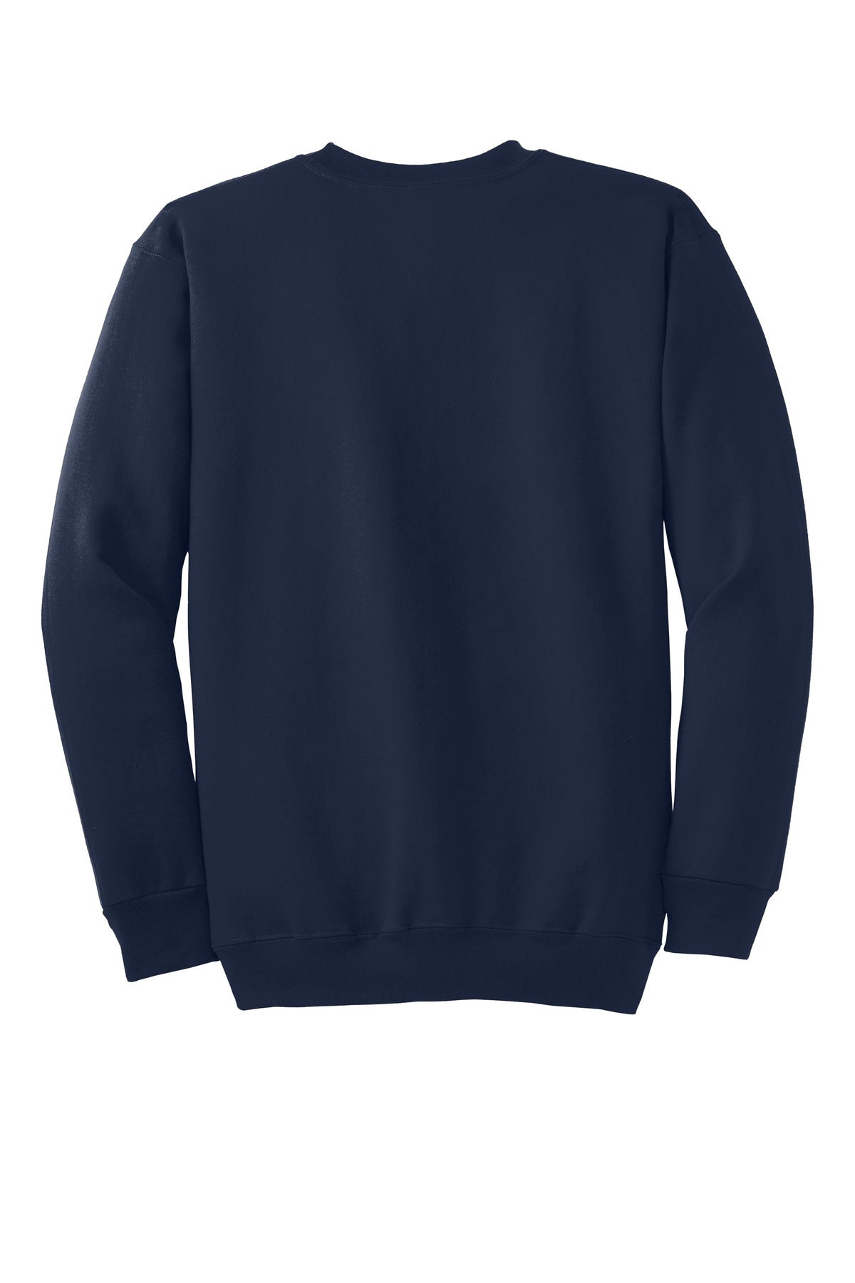 Rear View of Navy Port & Co Essential Fleece Crewneck Sweatshirt. PC90