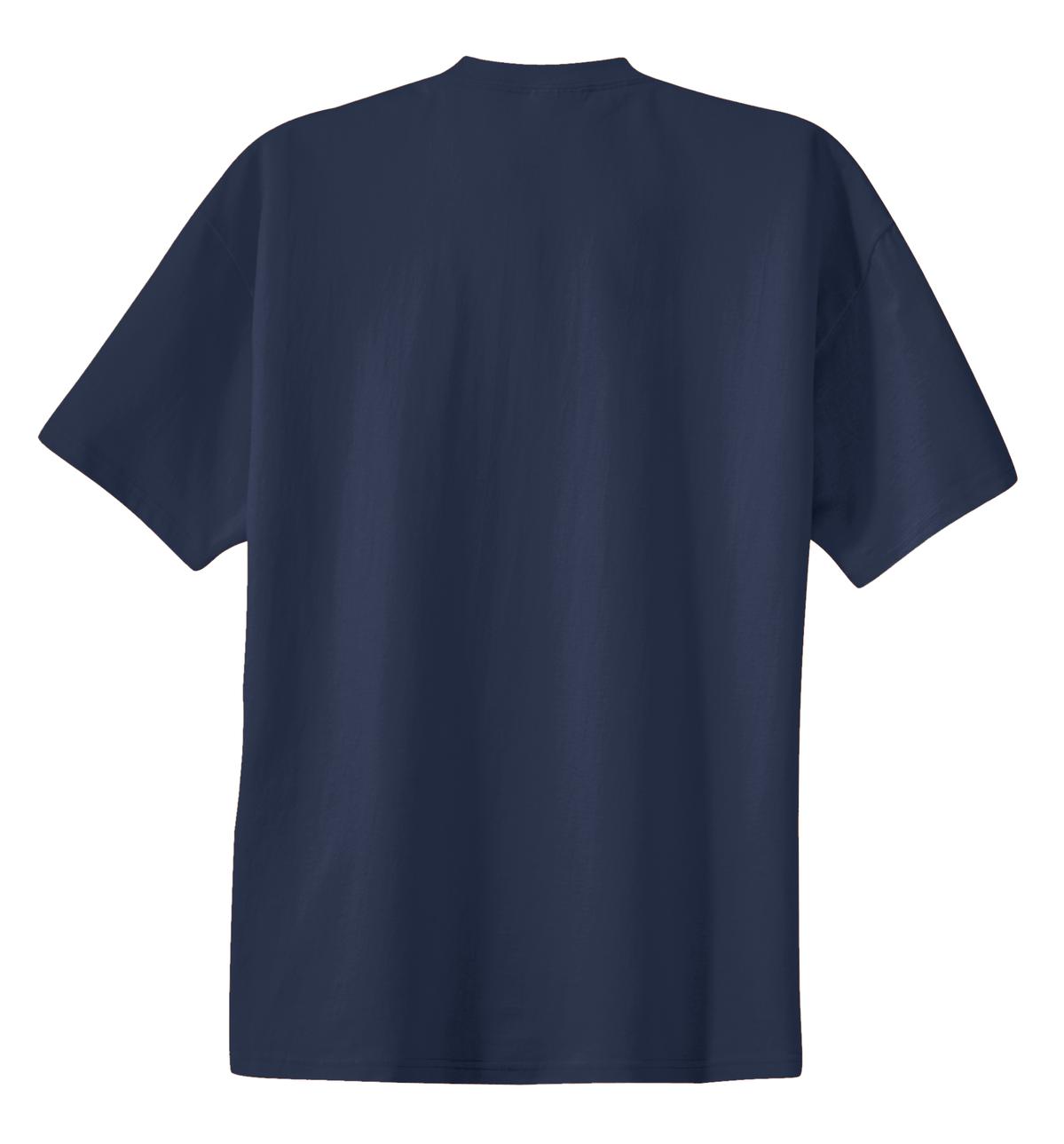 Rear View of Navy Port & Co Essential Tee. PC61
