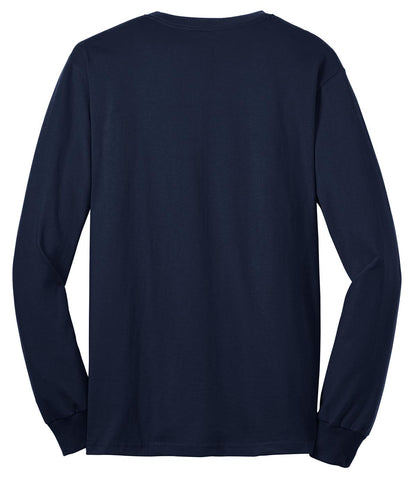 Rear View of Navy Port & Co Long Sleeve Core Blend Tee. PC55LS