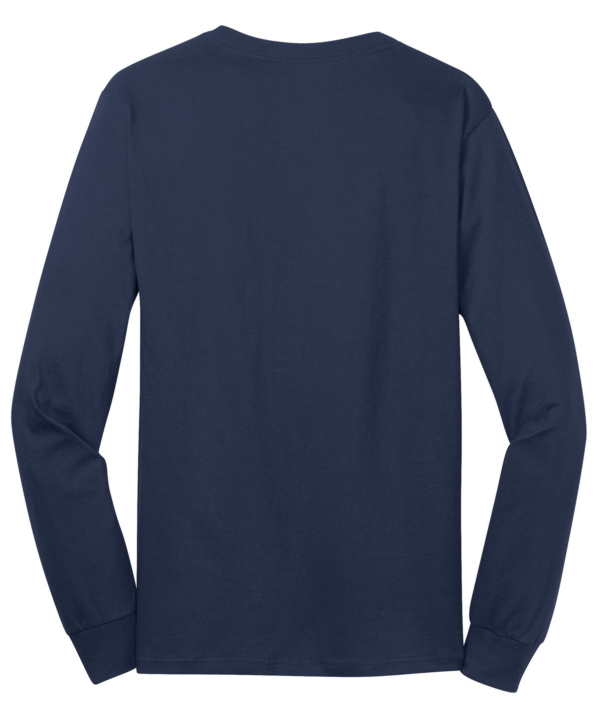 Rear View of Navy Port & Co Long Sleeve Core Cotton Tee. PC54LS