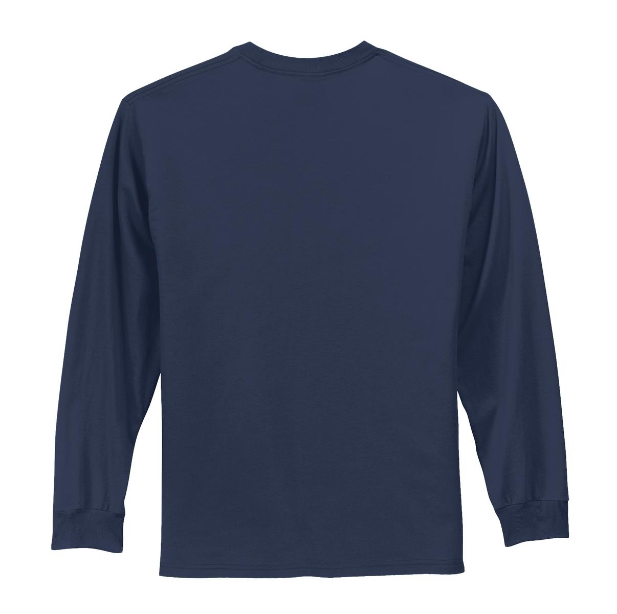 Rear View of Navy Port & Co Long Sleeve Essential Tee. PC61LS