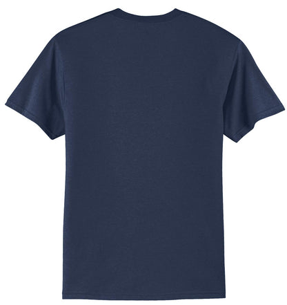 Rear View of Navy Port & Co Tall Core Blend Tee. PC55T