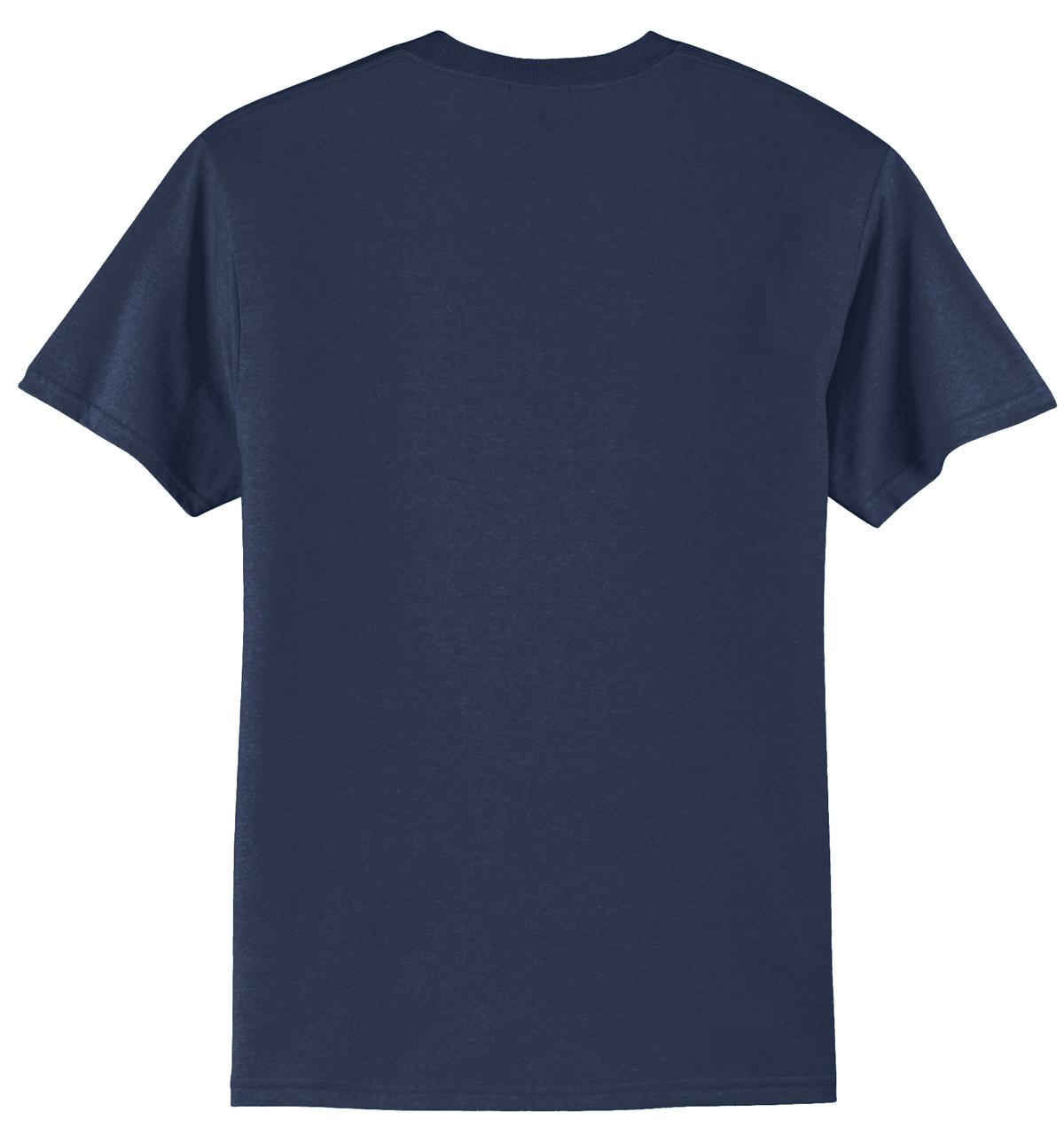 Rear View of Navy Port & Co Tall Core Blend Tee. PC55T