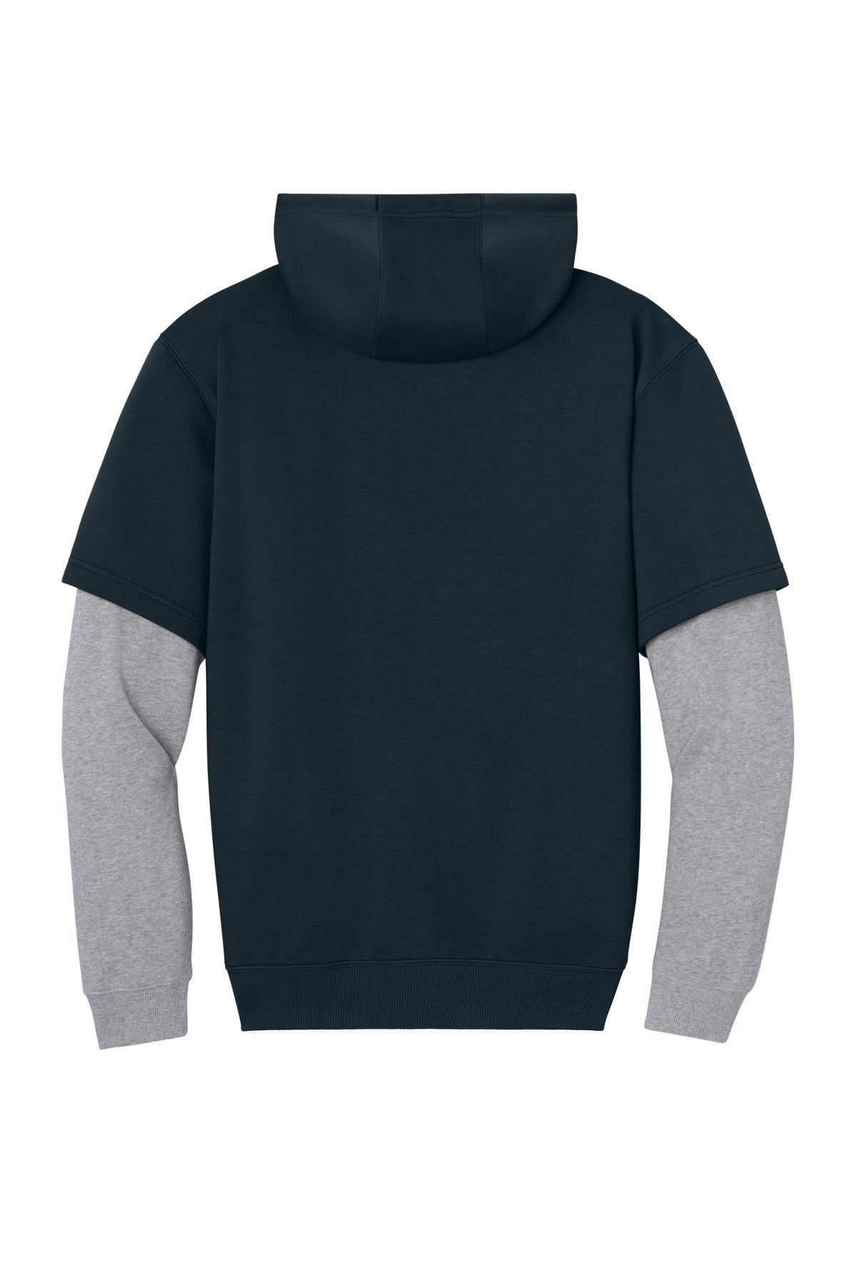 Rear View of Navy/HtGy CornerStone Tough Fleece Layered Hoodie CSF632