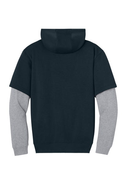 Rear View of Navy/HtGy CornerStone Tough Fleece Layered Hoodie CSF632