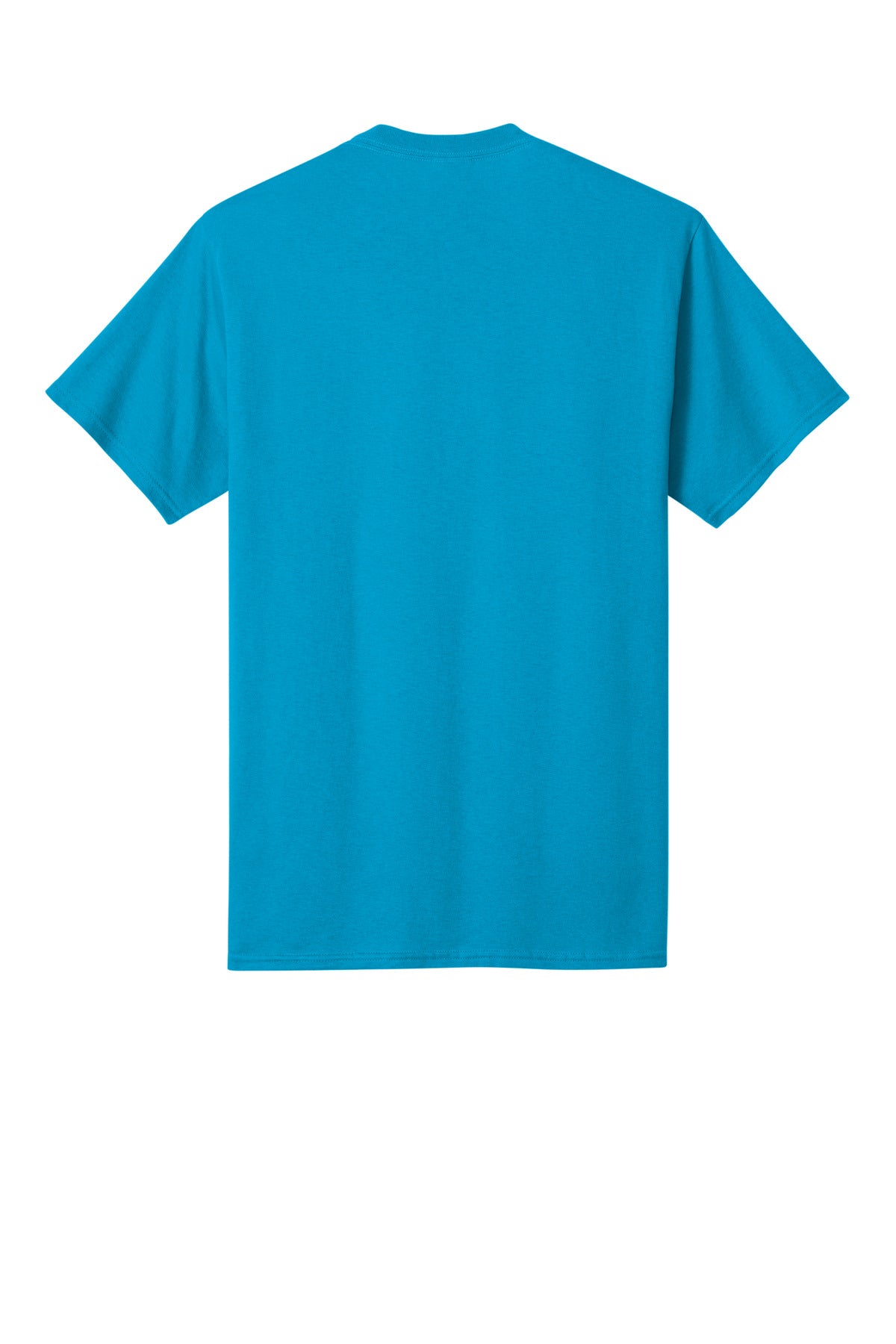 Rear View of Neon Blue Port & Co Core Cotton Tee. PC54