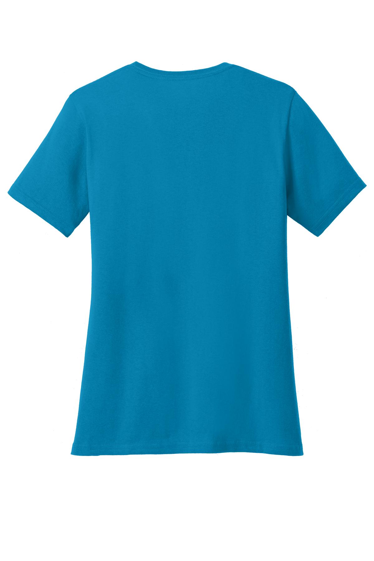 Rear View of Neon Blue Port & Co Women's Core Cotton Tee. LPC54