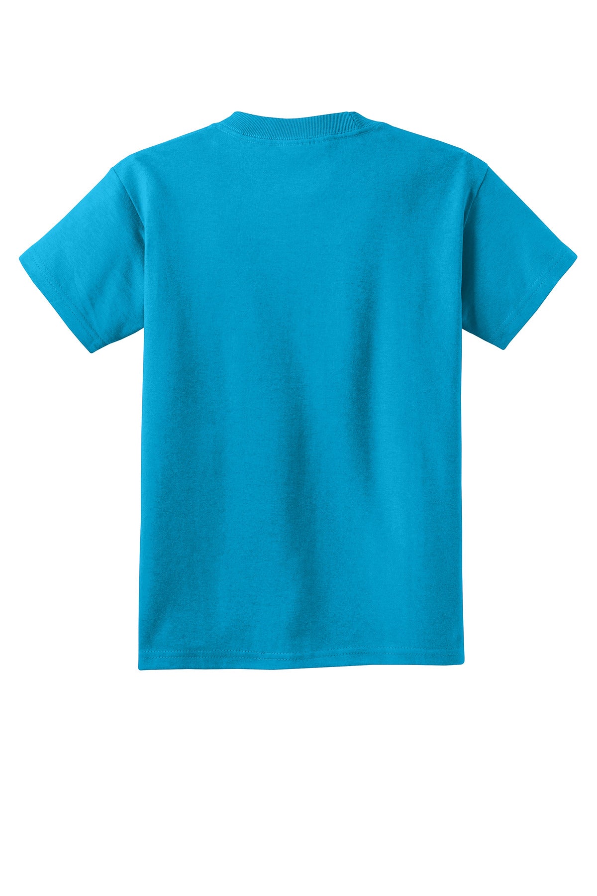 Rear View of Neon Blue Port & Co Youth Core Cotton Tee. PC54Y