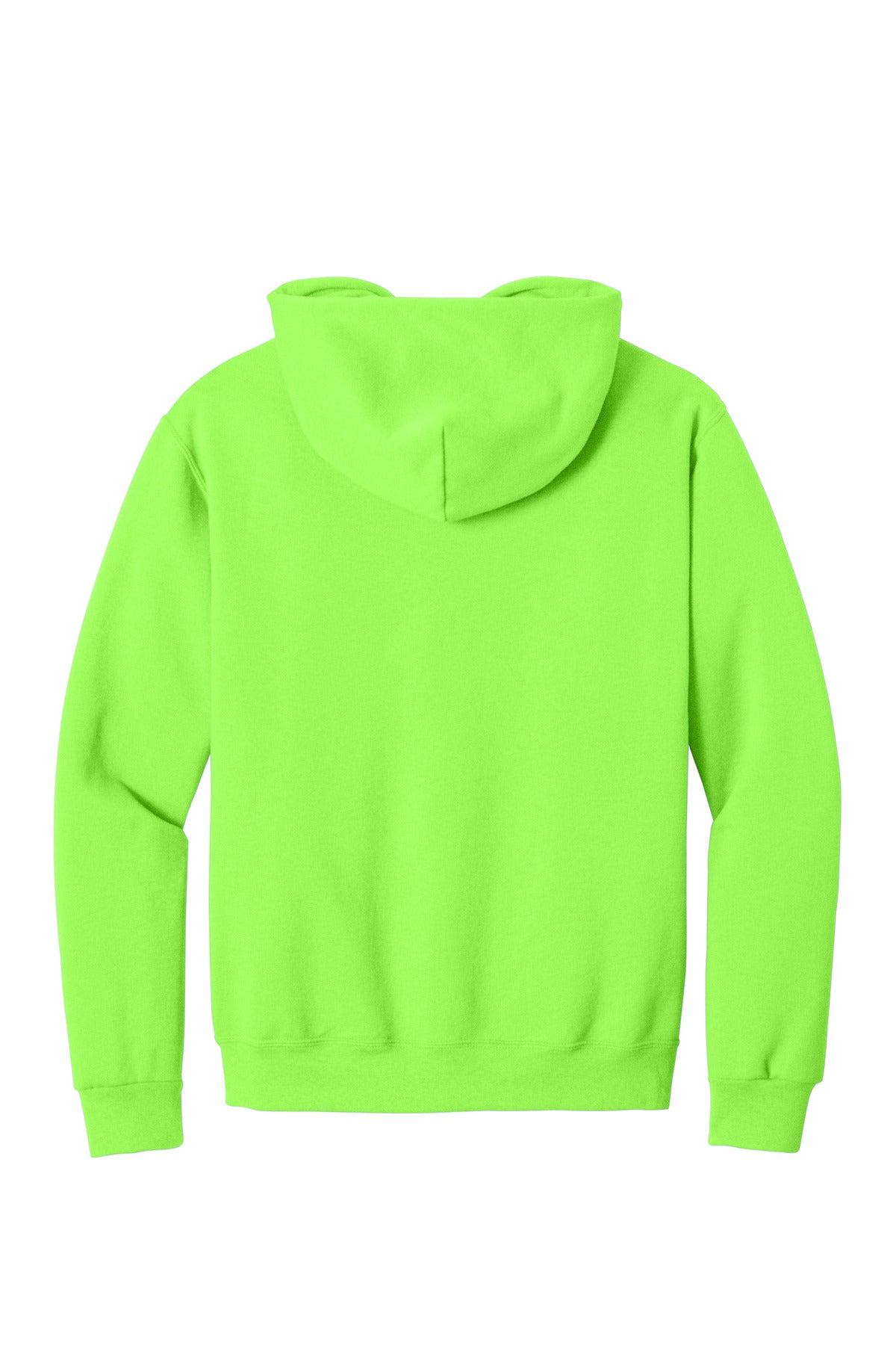 Rear View of Neon Green Jerzees NuBlend Pullover Hooded Sweatshirt. 996M