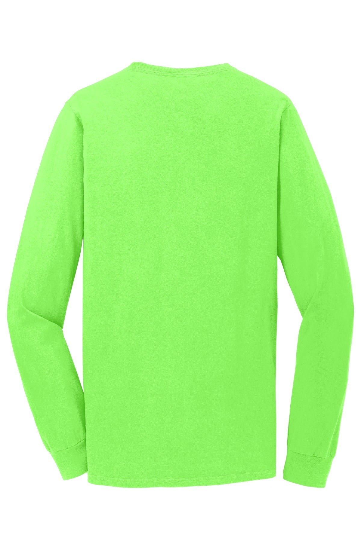 Rear View of Neon Green Port & Co Beach Wash Garment-Dyed Long Sleeve Tee PC099LS