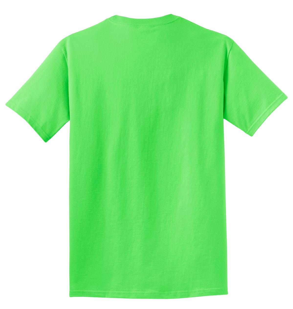 Rear View of Neon Green Port & Co Beach Wash Garment-Dyed Tee. PC099