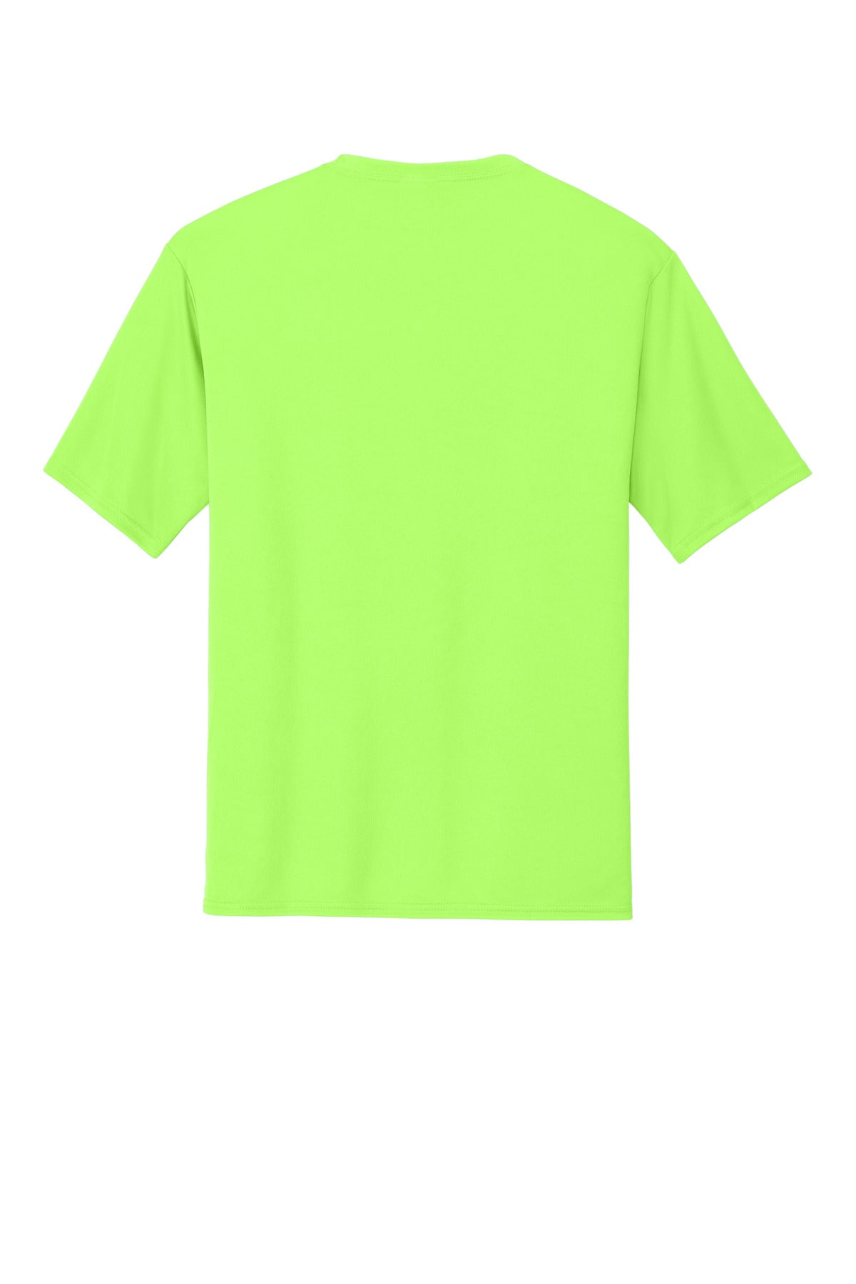 Rear View of Neon Green Port & Co Performance Tee. PC380