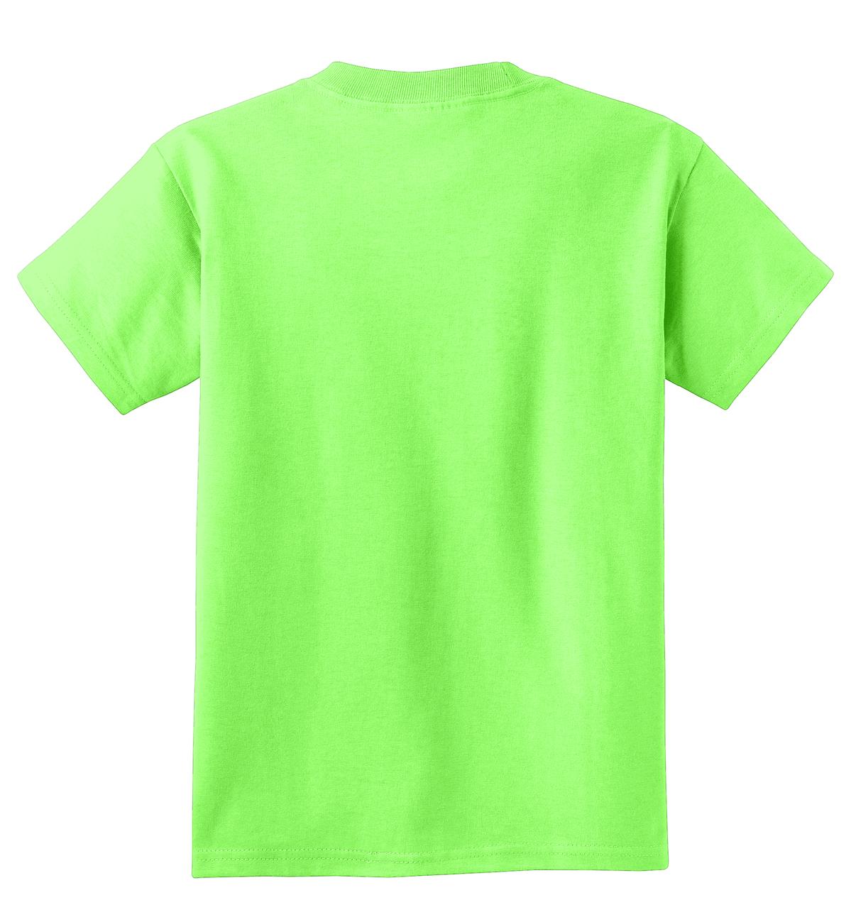 Rear View of Neon Green Port & Co Youth Core Cotton Tee. PC54Y