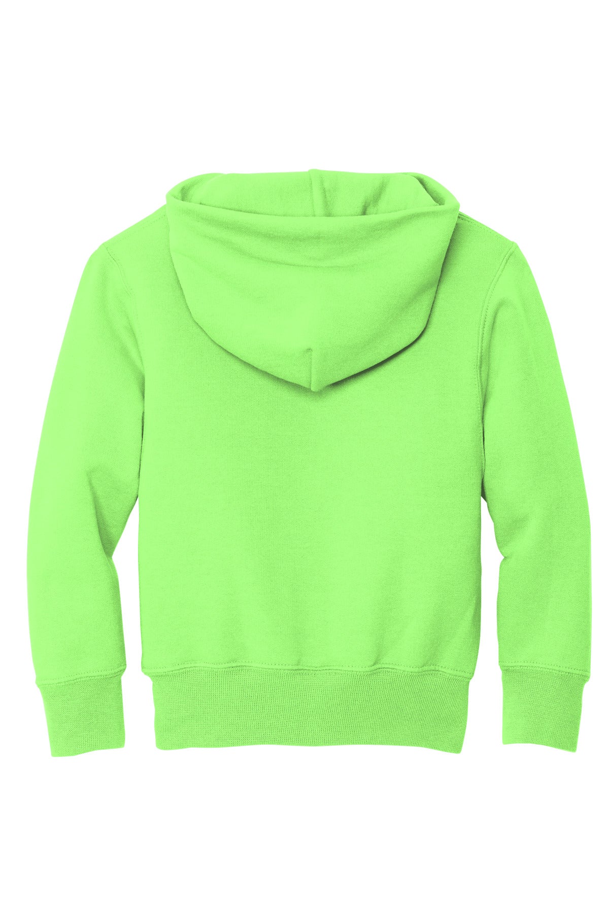 Rear View of Neon Green Port & Co Youth Core Fleece Pullover Hooded Sweatshirt. PC90YH