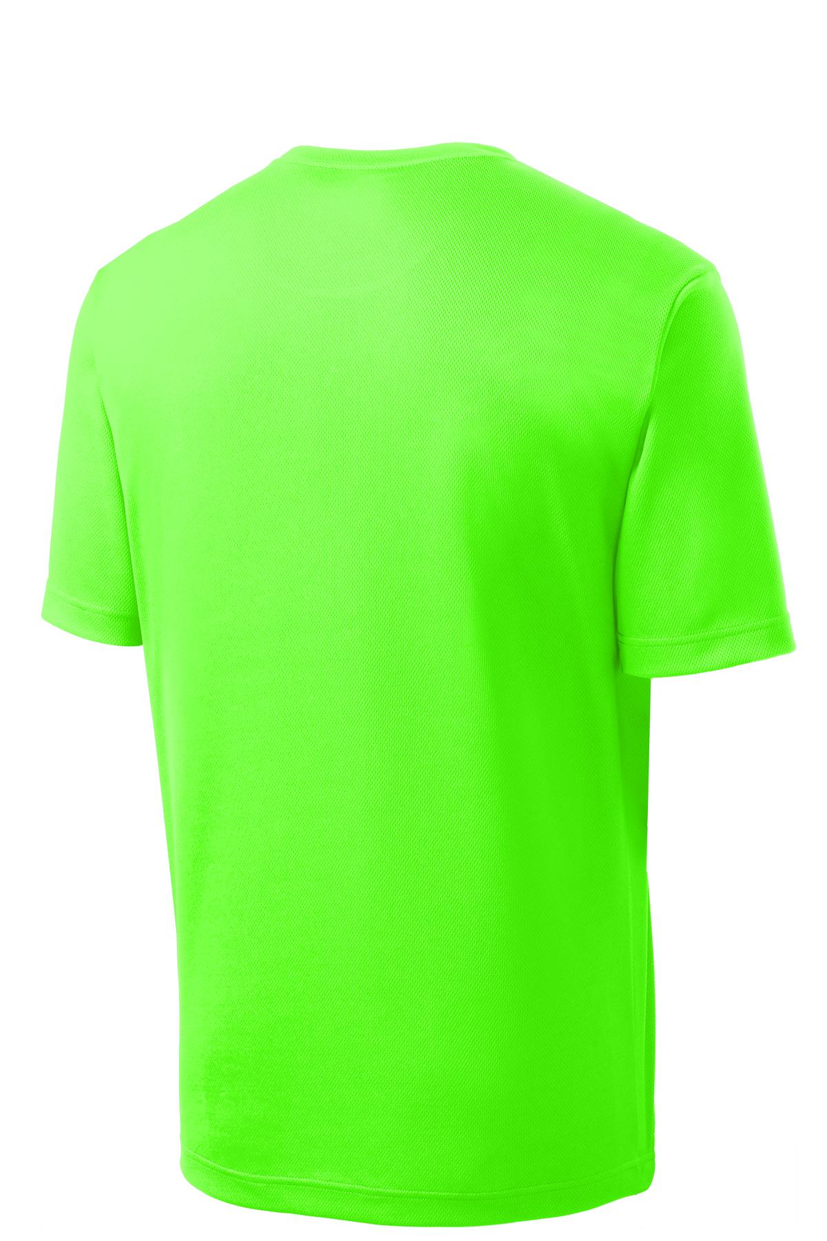 Rear View of Neon Green Sport-Tek PosiCharge RacerMesh Tee. ST340