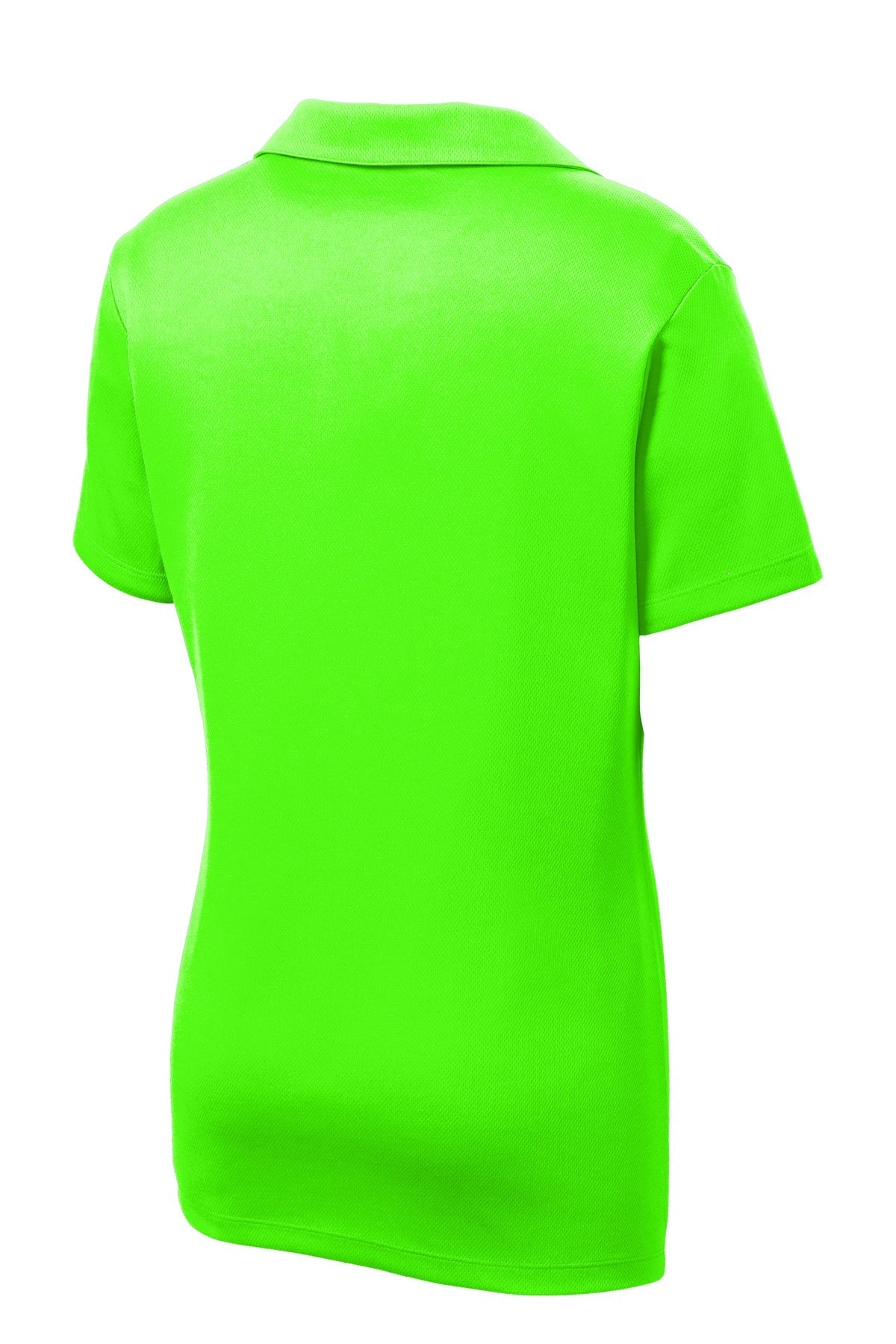 Rear View of Neon Green Sport-Tek Women's PosiCharge RacerMesh Polo. LST640