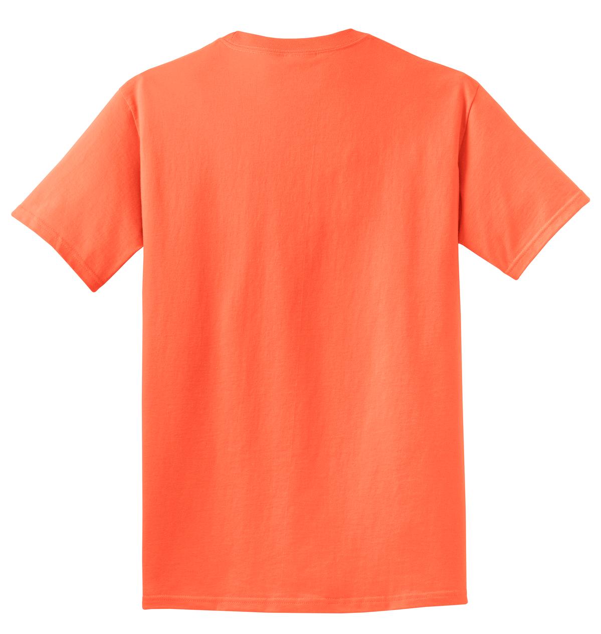 Rear View of Neon Orange Port & Co Beach Wash Garment-Dyed Tee. PC099