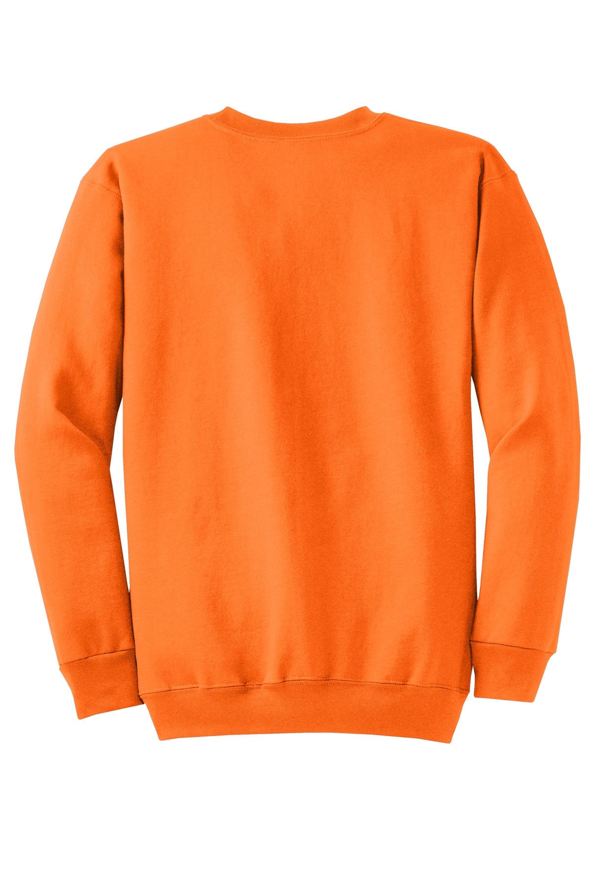 Rear View of Neon Orange Port & Co Core Fleece Crewneck Sweatshirt. PC78