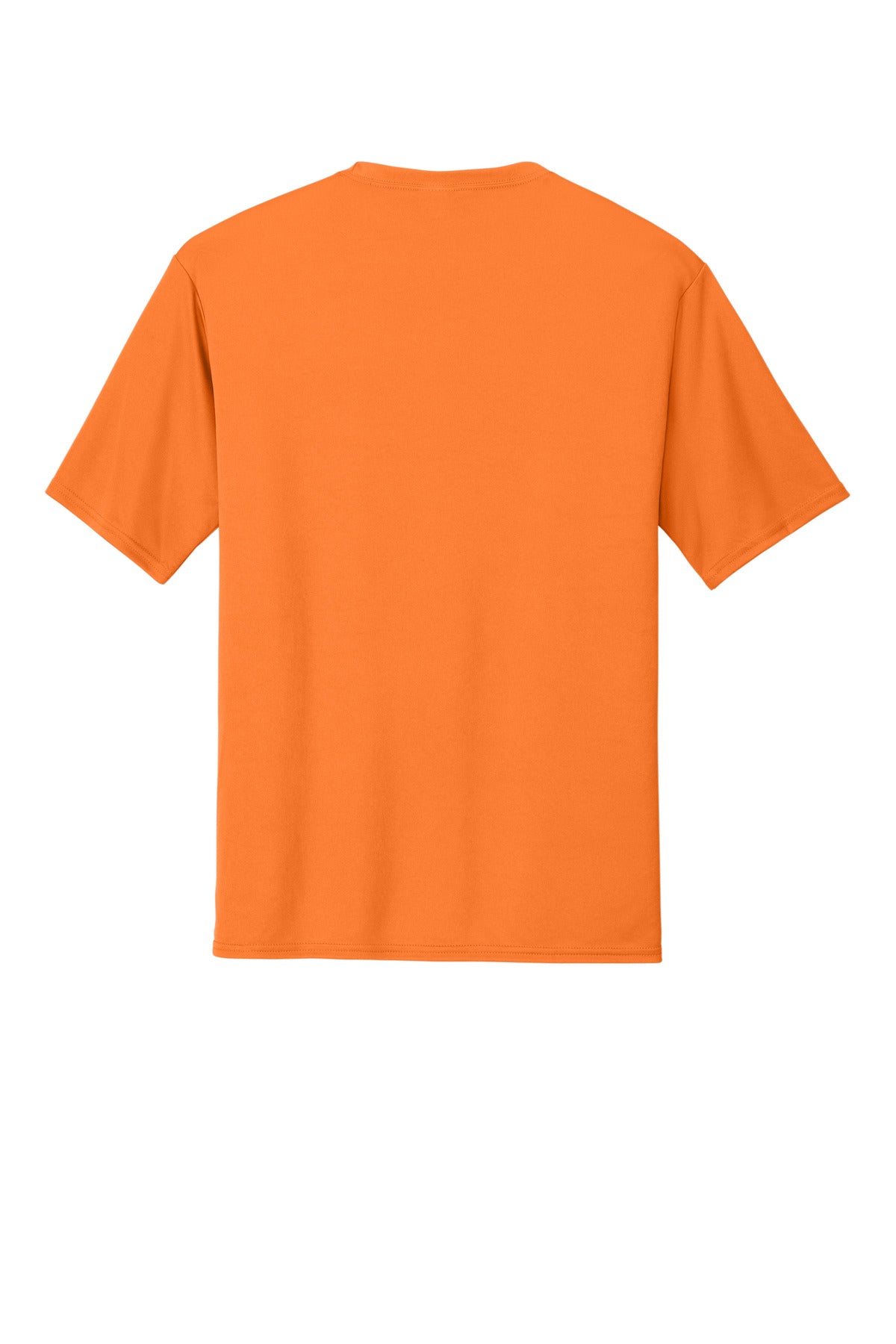 Rear View of Neon Orange Port & Co Performance Tee. PC380