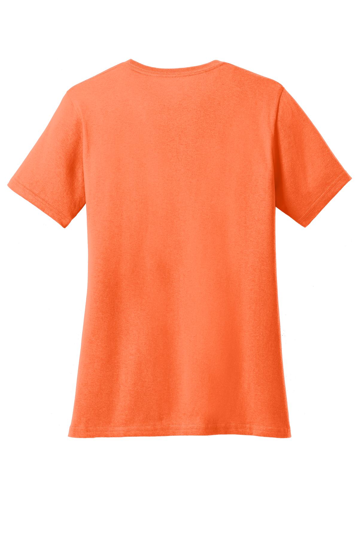 Rear View of Neon Orange Port & Co Women's Core Cotton Tee. LPC54