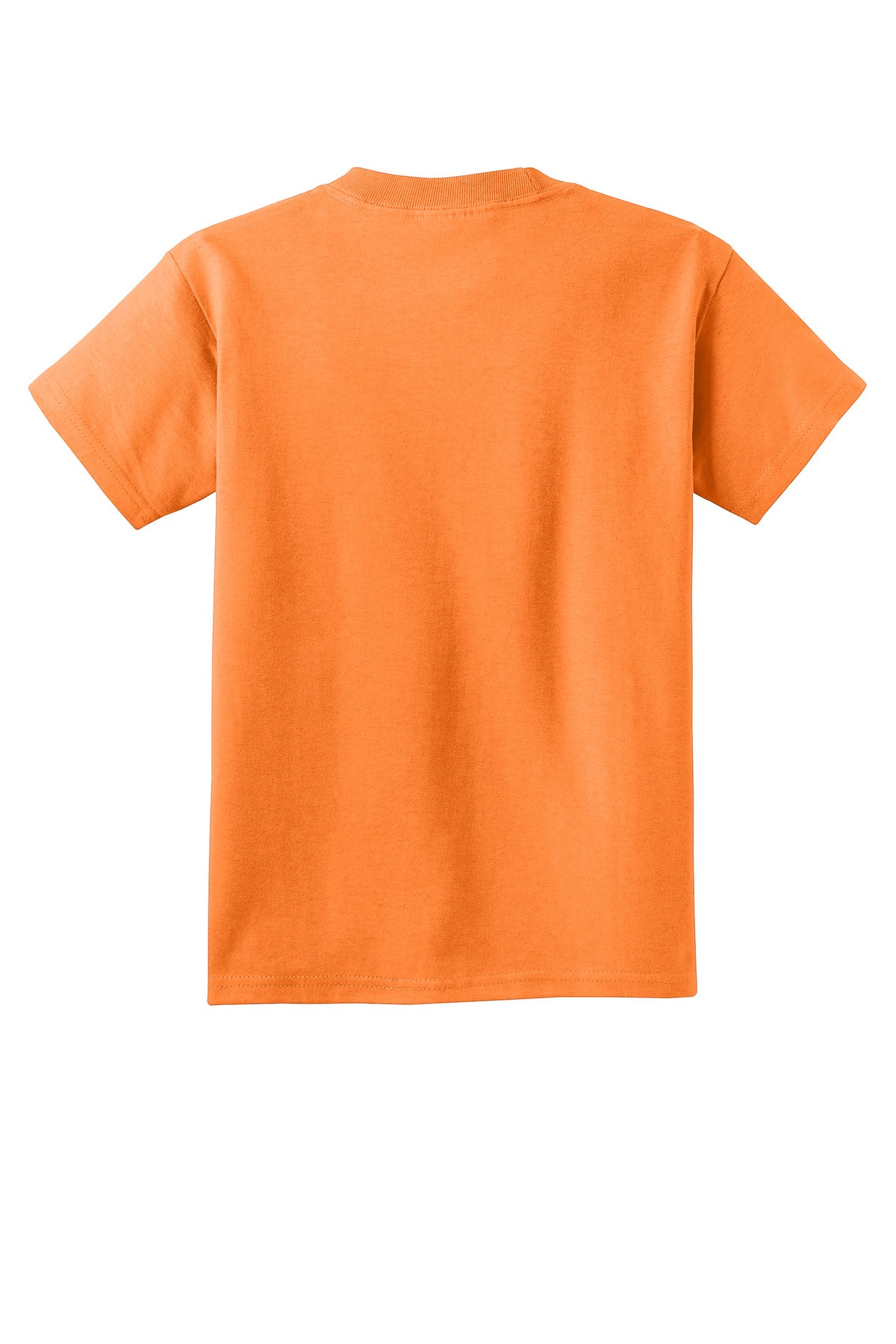 Rear View of Neon Orange Port & Co Youth Core Cotton Tee. PC54Y