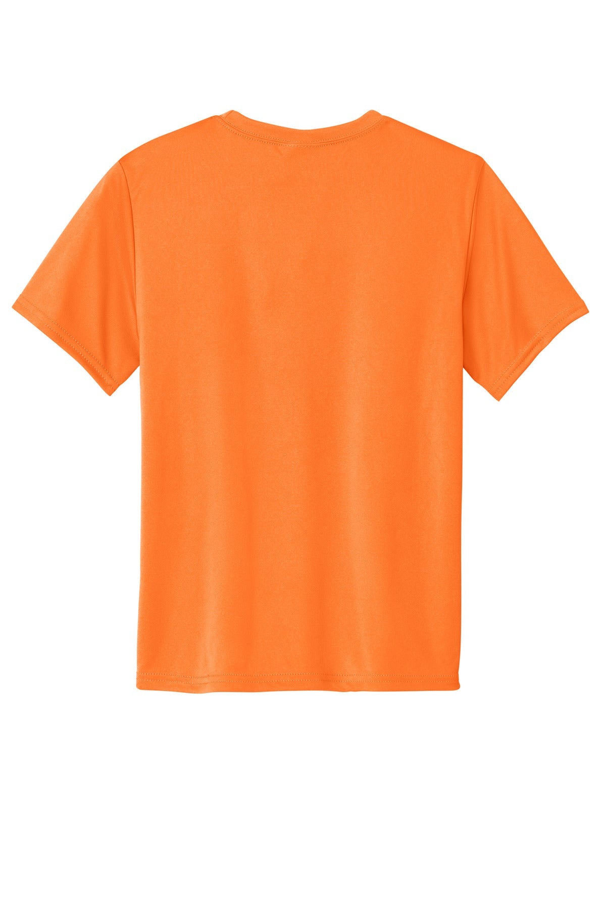 Rear View of Neon Orange Port & Co Youth Performance Tee. PC380Y
