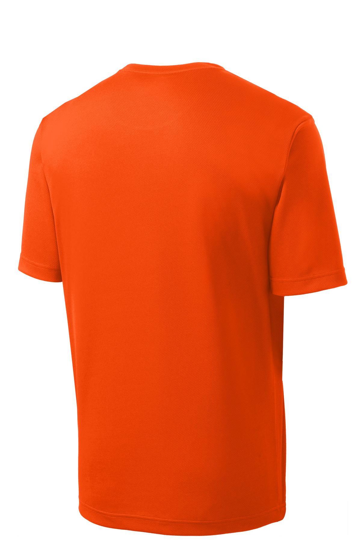 Rear View of Neon Orange Sport-Tek PosiCharge RacerMesh Tee. ST340