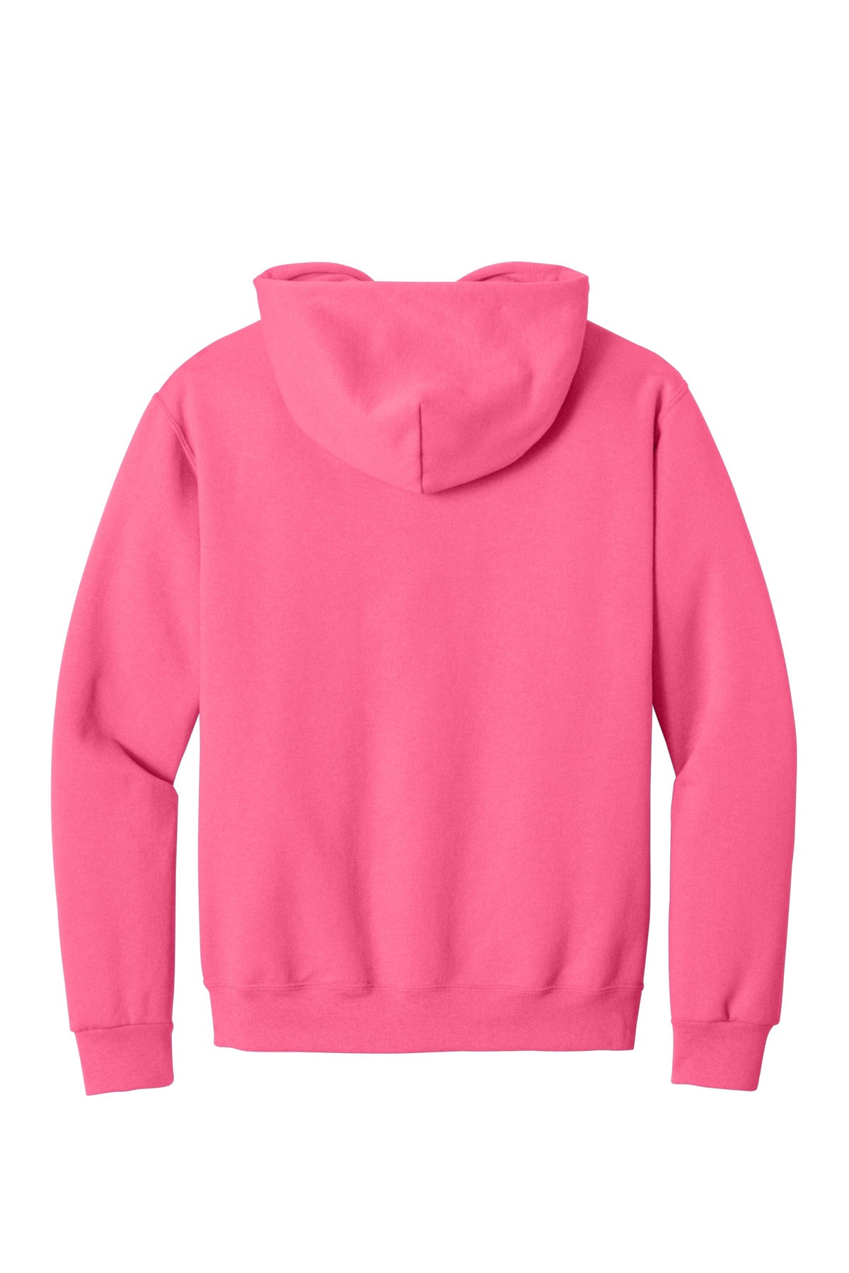 Rear View of Neon Pink Jerzees NuBlend Pullover Hooded Sweatshirt. 996M