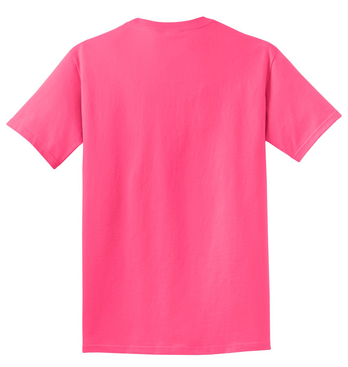 Rear View of Neon Pink Port & Co Beach Wash Garment-Dyed Tee. PC099