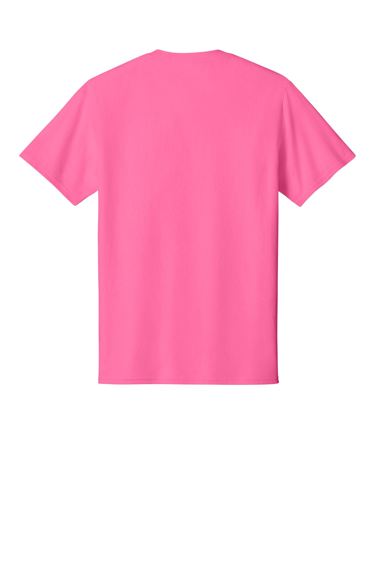 Rear View of Neon Pink Port & Co Core Cotton Tee. PC54