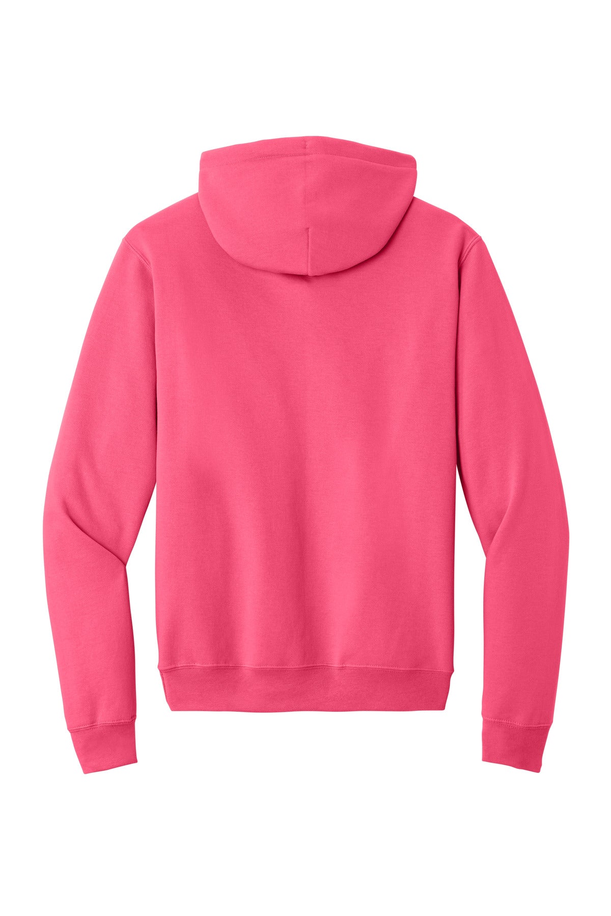 Rear View of Neon Pink Port & Co Core Fleece Pullover Hooded Sweatshirt. PC78H