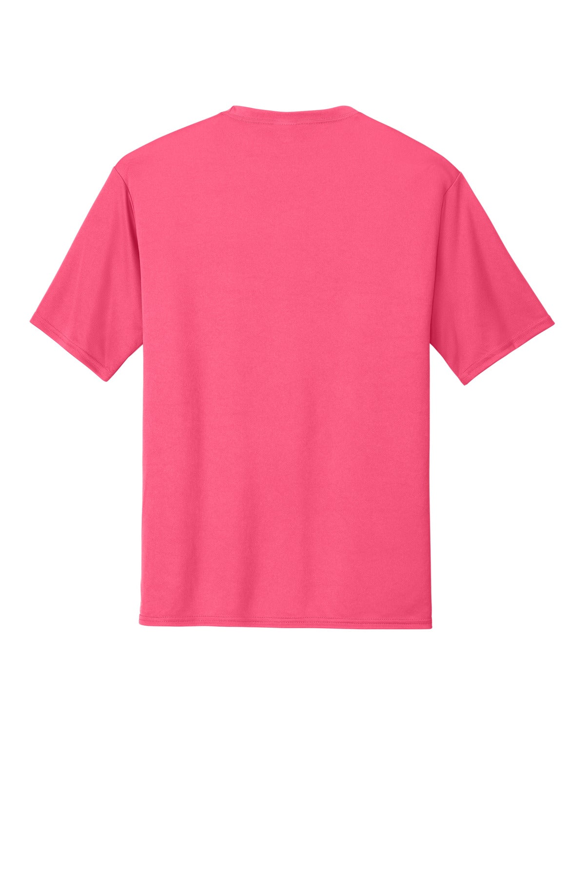Rear View of Neon Pink Port & Co Performance Tee. PC380