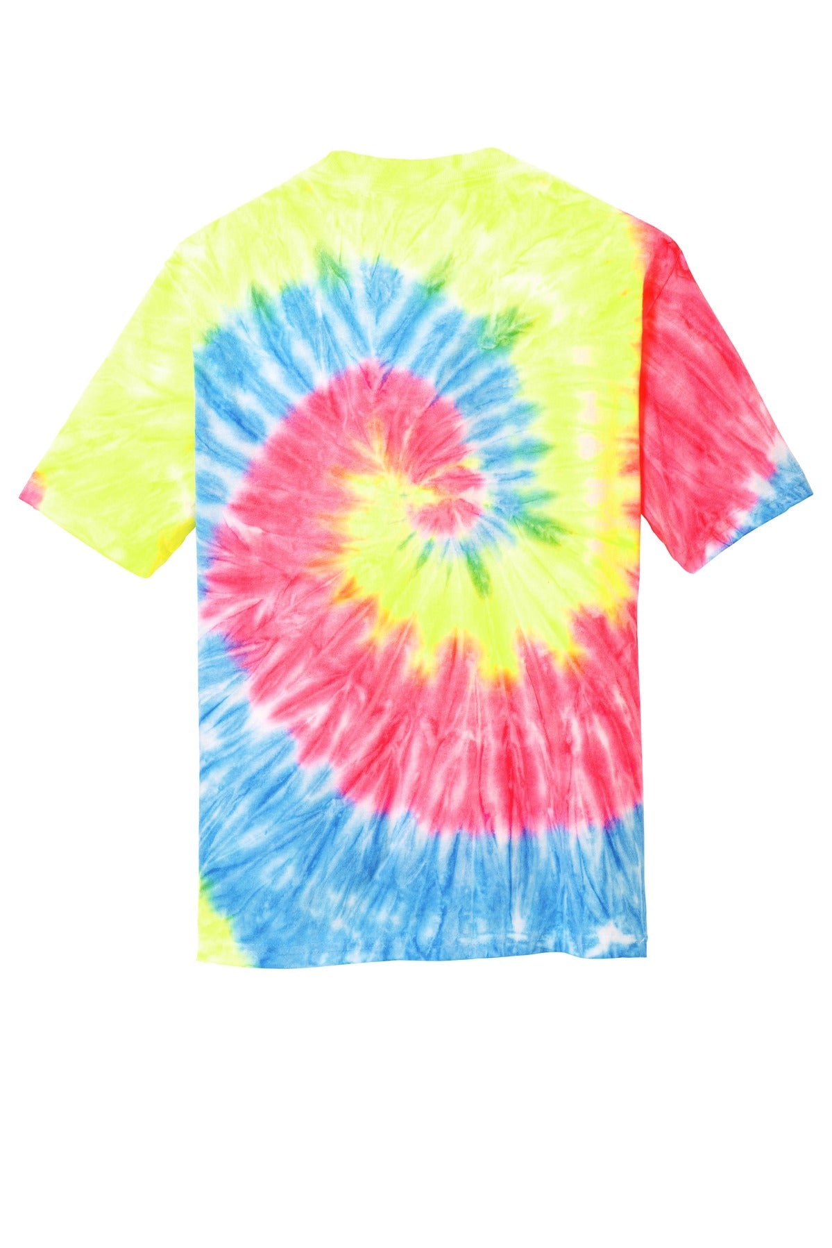 Rear View of Neon Rainbow Port & Co Youth Tie-Dye Tee. PC147Y