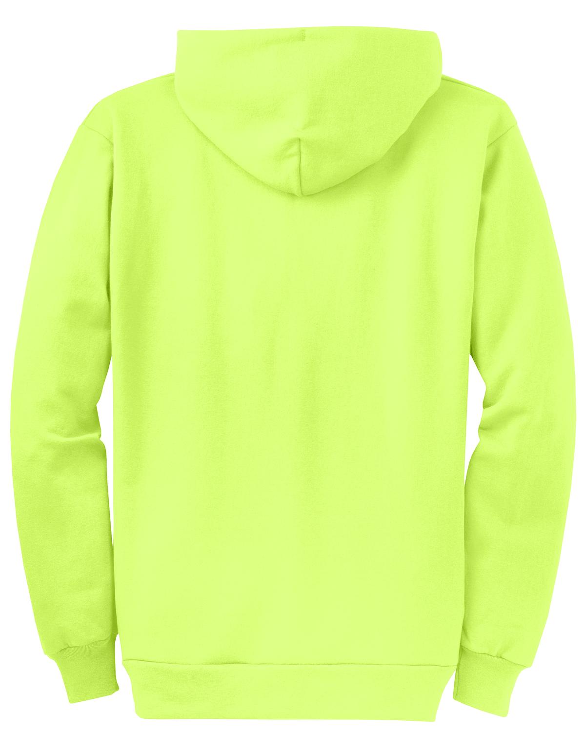 Rear View of Neon Yellow Port & Co Core Fleece Full-Zip Hooded Sweatshirt. PC78ZH