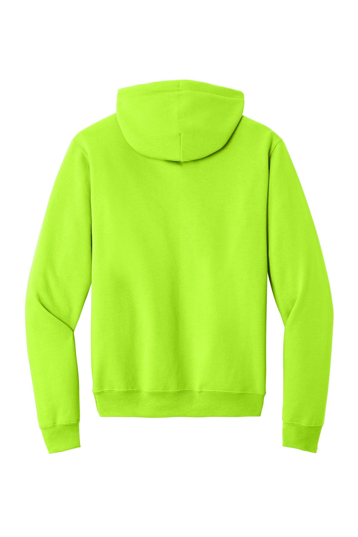 Rear View of Neon Yellow Port & Co Core Fleece Pullover Hooded Sweatshirt. PC78H