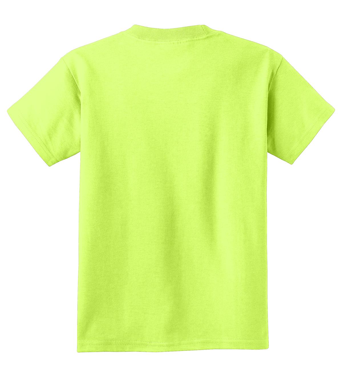 Rear View of Neon Yellow Port & Co Youth Core Cotton Tee. PC54Y
