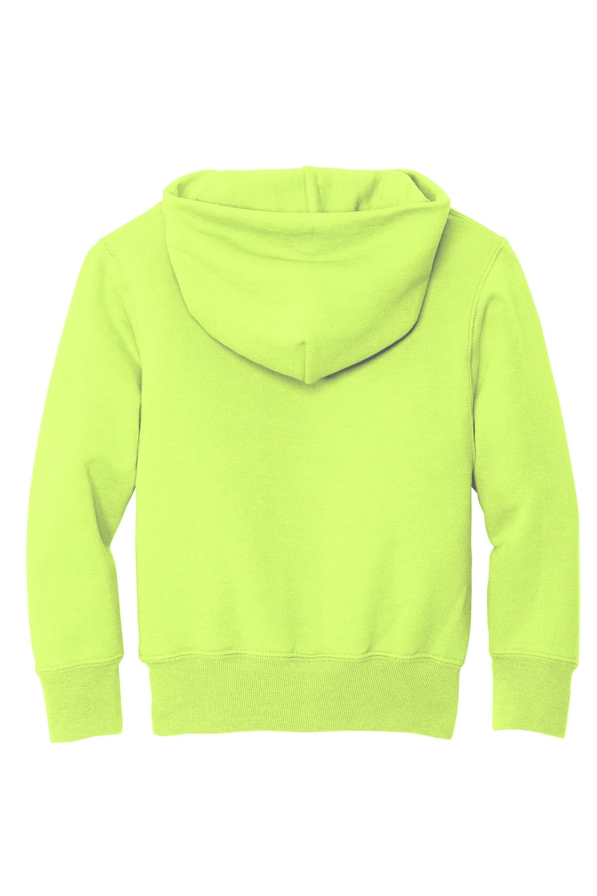 Rear View of Neon Yellow Port & Co Youth Core Fleece Pullover Hooded Sweatshirt. PC90YH