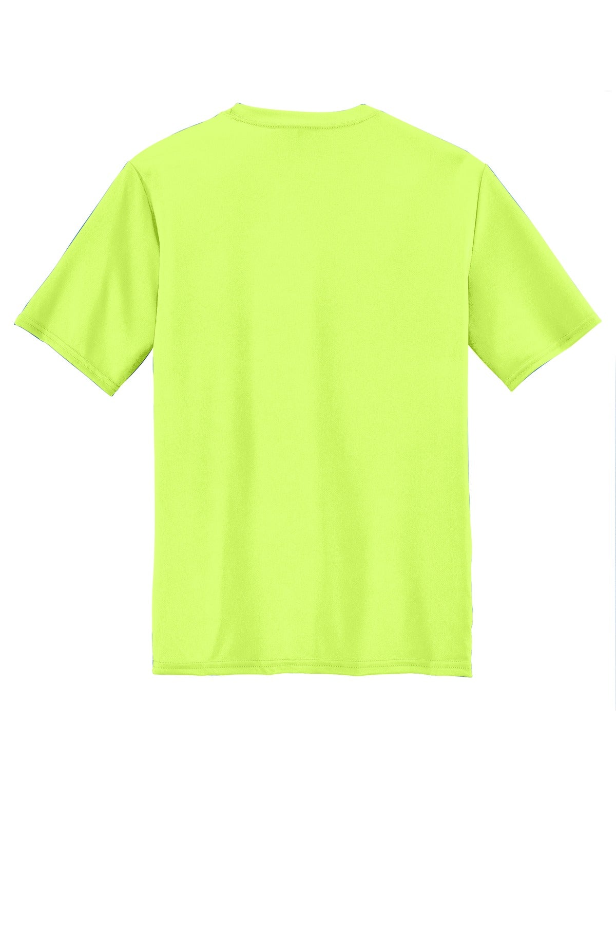 Rear View of Neon Yellow Port & Co Youth Performance Tee. PC380Y