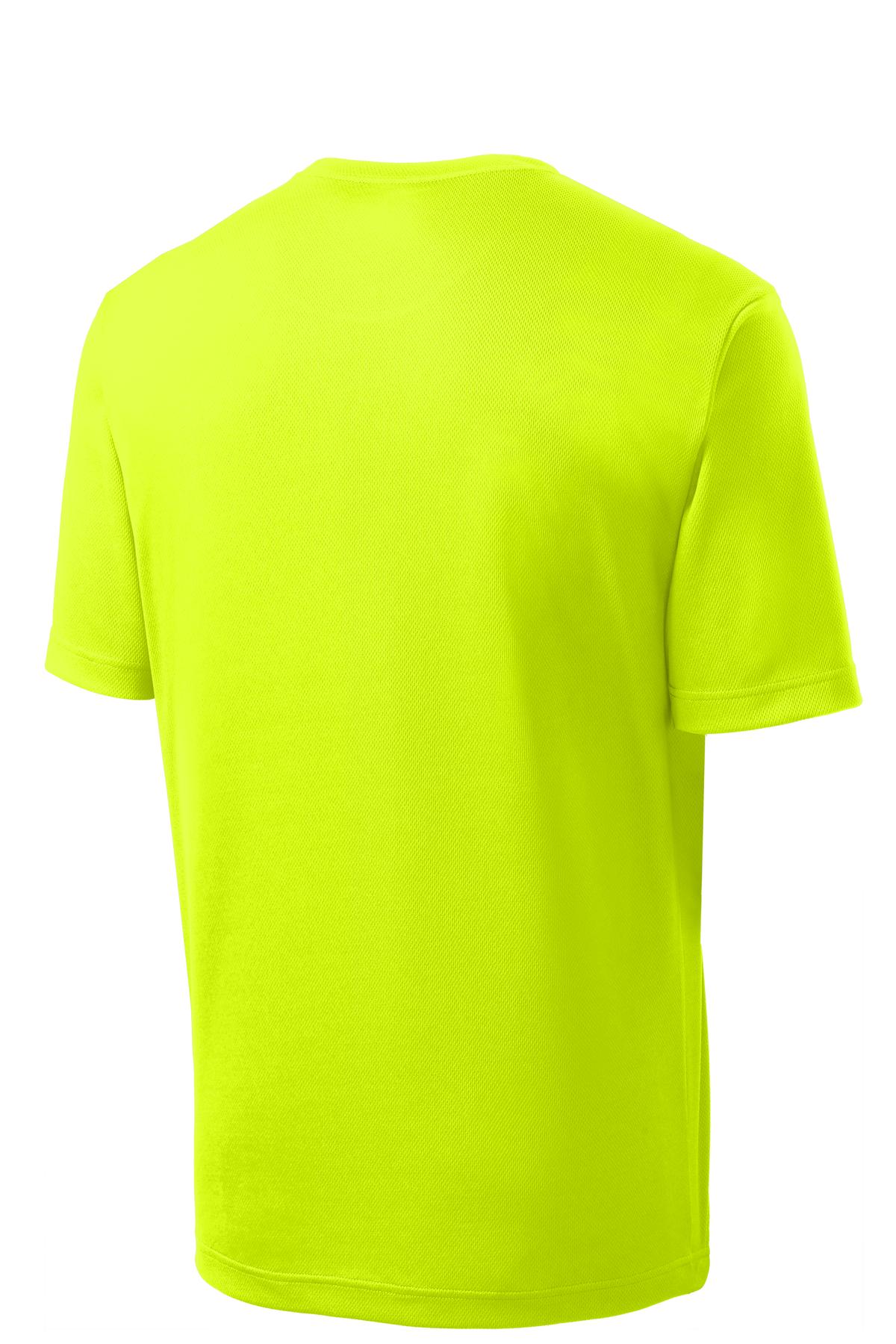 Rear View of Neon Yellow Sport-Tek PosiCharge RacerMesh Tee. ST340